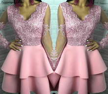 Vestido de cóctel Rosa árabe de Dubái, manga larga hasta la rodilla, ropa Formal para Club, Homecoming, fiesta de graduación, talla grande 2024 - compra barato