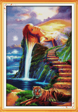 Beauty and tiger home decor canvas people Cross Stitch kits 14ct white 11ct print embroidery DIY handmade needlework wall 2024 - buy cheap