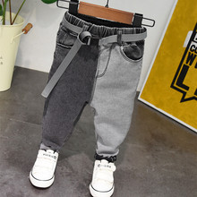 Children Jeans 2019 Spring Fashion Kids Double-Colour Patchwork Trousers For Baby Boys Denim Pants With Belt Clj101 2024 - buy cheap