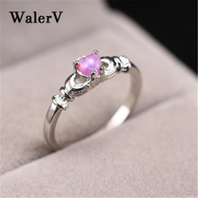 Conjunto de anel de ouro walerv, pingentes estilosos em formato de coração rosa opala de fogo 2024 - compre barato