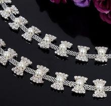 1 yarda 13mm A grado traje aplique perla Diamante de imitación recorte cristal plata cadena tono DIY artesanía costura 2024 - compra barato