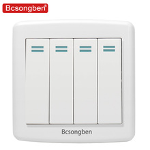 Bcsongben International Standard pop switch wall light switch Luxury White Pc pannel 4 Gang 2 Way AC110V-250V  kitchen 2024 - buy cheap