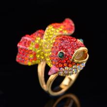 Женское кольцо с милой рыбкой, белое, желтое, золотое, с австрийскими кристаллами, кольцо с животными, вечерние кольца, 1 шт. 2024 - купить недорого