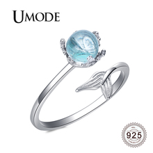 UMODE Mermaid Tail 925 Sterling Silver Rings for Women Girls Foam Bead Round Stone Open Rings 925 Silver Jewelry Gifts LR0746 2024 - buy cheap
