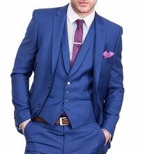 Royal Blue Men's 3 Piece Suit Slim Fit Bridegroom/Wedding/Prom Suits Jacket Tux Vest & Trousers Set Terno (jacket+pants+vest) 2024 - buy cheap