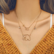 Bohemian Vintage Double Layer Hollow Elephant Pendant Necklaces Women Gold Chains Rhinestone Clavicle Necklace Jewelry YN232 2024 - buy cheap