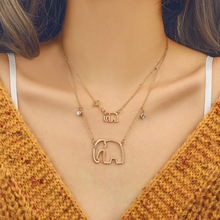 Bohemian Vintage Double Layer Oco Elephant Pendant Colares Correntes de Ouro Mulheres Strass Colar Clavícula Jóias YN232 2024 - compre barato