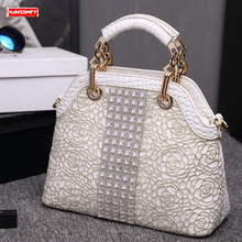 Bolso de mano de lujo con diamantes de imitación para mujer, bandolera de cuero, suave, 2021 2024 - compra barato