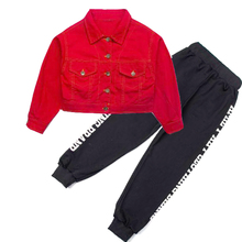 Children's jazz dance costume Kids street dance clothes Hip Hop red cowgirl jacket & black long pants 2024 - buy cheap