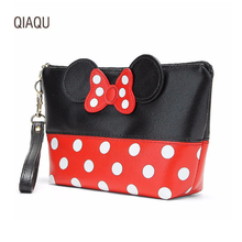 QIAQU Travel Cosmetic Bag Cartoon Bow Makeup Case Women Zipper Hand Holding Make Up Handbag Storage Pouch Toiletry Wash Bags 2024 - buy cheap