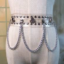 100% Handmade Cosplay Fashion Sexy skull Leather Waist Belt Harness Punk Gothic Circle Chain Metal Link Waist Belt Straps 2024 - buy cheap