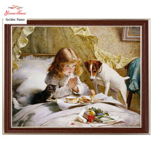 Golden panno,Needlework,Embroidery,DIY portrait Painting,Cross stitch,kits,14ct girl and dog  Cross-stitch,Sets For Embroider 2024 - buy cheap