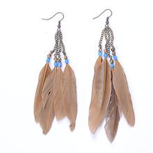 Hot sale Fashion Bohemia Charms Women Vintage Dangle Earrings Exaggeration Feather Beads Big Drop Earring Jewelry For Women Gift 2024 - buy cheap