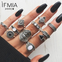 IFMIA-Conjunto de anillos de piedra de hoja para mujer, anillos de nudillos de ópalo de cristal Vintage para mujer, anillos Punk, joyería con estilo 2018 2024 - compra barato