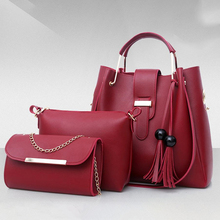 3Pcs Women Handbags Set 2019 Leather Shoulder Bags Large Capacity Casual Tote Bag Female Tassel Bucket Purses And Handbags 2024 - buy cheap