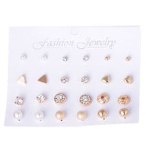 12Pairs/set Fashion Pearl Stud   For Women Hot Selling Triangle/Star/Round Bow Small Earring Set Mix Ear Stud 2024 - buy cheap