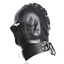 Black Soft Leather BDSM Bondage Mask SM Totally Enclosed Hood Choking Sex Slave Head Hood Sex Toys For Couples 2024 - buy cheap