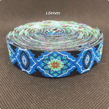 HOT!!! 2015 NEW wholesale 5/8'' 16mm Wide Blue beautiful flowers Woven Jacquard Ribbon dog chain accessories 10yards/lot 2024 - buy cheap