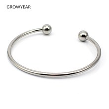 Women Stainless Steel Double Bead Charms Bangle Bracelets Cuff Silver Color For Wedding Party 2024 - buy cheap