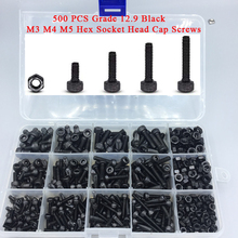 DIN912 Alloy Steel Black Screw and Nuts 500 pcs Grade 12.9 Black M3 M4 M5 Inner Hex Socket Head Cap Screws Assortment Set Kit 2024 - buy cheap