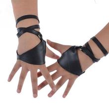 Women Sexy Night Club Gloves Gothic Punk Rock Black Faux Leather Gloves Cross Straps Gloves 2024 - buy cheap