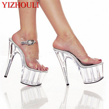 Full transparent crystal 15cm high heel pole dancing/star/model shoes, summer banquet stage sandals 2024 - buy cheap