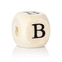 DoreenBeads Wood Spacer Beads Cube Natural Letter Pattern DIY Jewelry About 10mm( 3/8") x 10mm( 3/8"), Hole: Approx 4mm, 30 PCs 2024 - buy cheap