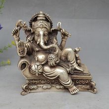 FREE SHIPPING 6" lucky Chinese Tibet Silver 4 Arms Ganesh Elephant Mammon Buddha Mouse Statue S0706 2024 - buy cheap