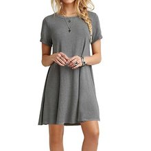 Summer Mini Tent Dress Casual Round Neck Plain Basic Short Sleeve Ladies DressesCasual solid color elastic Women Dress 2024 - buy cheap