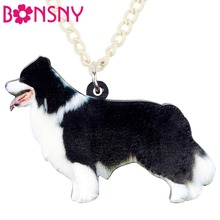 Bonsny Acrylic Border Collie Dog Necklace Pendant Collare Fashion Animal Jewelry For Women Girls Pet Lovers Friend Gift Charms 2024 - buy cheap