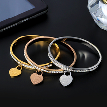 CZ Crystal Bracelets & Bangles Rose Gold Color Heart Open Cuff Bangles Femme Bracelets for Women Lover's Wedding Luxury Jewelry 2024 - buy cheap
