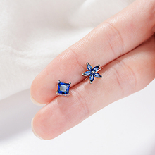 High Quality Royal Blue Crystal Zirconia Stone Earrings Asymmetry  Stud Earrings Fashion Weddings Party Jewelry for Women 2024 - buy cheap