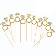 TOP!-50 Pack Cupcake Toppers Gold Glitter Mini Diamond Ring Cakes Toppers for Marriage Engagement Anniversary Birthday Valenti 2024 - buy cheap