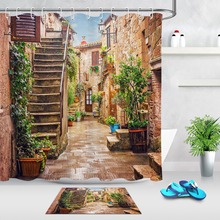 Alley-cortina escénica de estilo europeo para baño, conjunto de tela impermeable para decoración de bañera, antigua ciudad de Italia, ciudad de 2024 - compra barato