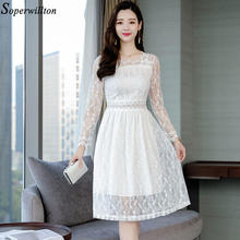 Women White Lace Dress Elegant Office Ladies 2019 New Autumn Long Sleeve Hollow Out Dresses Vestido Femme Casual Party Black V15 2024 - buy cheap