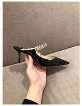 European Rhinestones Patent Leather Ladies Slides Med Heels Women Sandalias Mujer Summer Mules Shoes Slingback Pumps 2024 - buy cheap