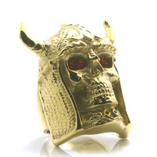 316L Stainless Steel Big Skull Red Stone Eye Northern Europe Vikings Ring 2024 - buy cheap