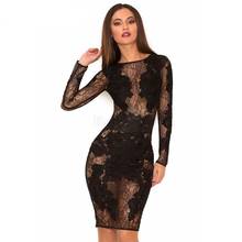 2017 summer  black long sleeve lace dress bodycon celebrity short dress cocktail party dresses vestidos  sexy mesh see through 2024 - buy cheap