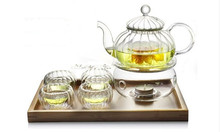 Tetera pumkin de 600ml + 4 tazas de té de vidrio de doble pared, juego sin calentador JO 1052, 5 unids/lote 2024 - compra barato