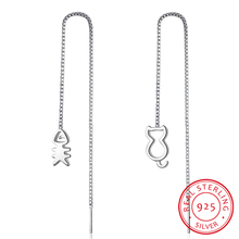 Joyería de plata de ley 925 para mujer, aretes largos asimétricos de hueso de pescado y gato, S-e366 de bouclé de Oreille 2024 - compra barato