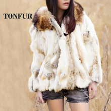 New Fashion Women 100% Real Rabbit Fur Coat With Luxury Genuine Fox Fur Collar Jacket Factory Dropshipping Overcoat DFP986 2024 - buy cheap