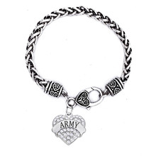 US Army Jewelry Heart Crystal Charm Army Bracelet Military Army Christmas Bracelet 2024 - buy cheap