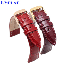 Genuine leather watch band 14 16 18 20mm stitched  High gloss paint  fashion Light watch strap wristwatches Pin clasp 2024 - buy cheap