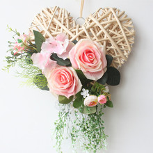 Rattan Heart shape Rose garland door decoration wedding flower silk wreath wall decoration 2024 - buy cheap