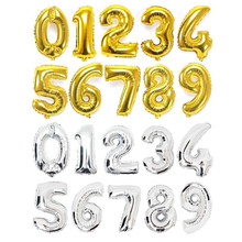 Воздушные шары для вечеринок, 16 дюймов, золотые, серебристые, фольгированные шары, с днем рождения, свадебные украшения, номер воздушного шара, воздушные шары 5Z 2024 - купить недорого