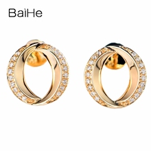BAIHE Solid 14K желтое золото 0.08ct H/SI 100% натуральные бриллианты Свадебная вечеринка модные ювелирные изделия женские подарок серьги-гвоздики 2024 - купить недорого