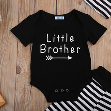 2018 Brand New Newborn Toddler Infant Baby Boy Brother Romper Short Sleeve Top Striped Pants Hat 3Pcs Set Clothes Outfits 2024 - buy cheap