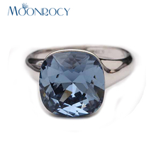 MOONROCY Trendy Rings Silver Color Blue Crystal Square Wedding Engagement Ring for Women Jewelry Wholesale Gift Dropshipping 2024 - buy cheap