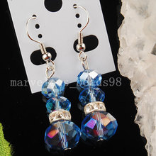 Free Shipping  Beautiful Jewelry AB Blue Crystal Faceted Beads Earrings Pair MC1817 2024 - buy cheap