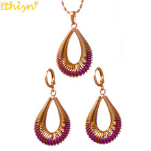 Ethlyn Elegant Geometric Hollow Out Water Drop Multi Color Spiral Metal Necklace for Women Wedding Dangle Statement Earrings S5 2024 - buy cheap